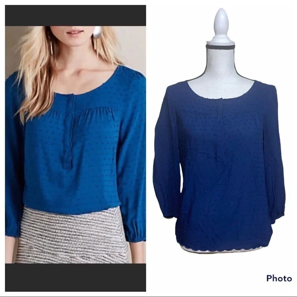 Anthropologie Maeve scalloped Swiss dot blouse